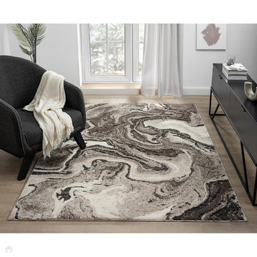 Eleanor Marble ELN03 Modern Abstract Swirl Distressed Soft-Touch High-Density Carved 3D Embossed Hi-Lo Textured Polyblend Ivory/Warm Mocha Brown/Charcoal Brown/Soft Taupe/Beige Rug-Desire Rugs-Rug Love - The Most Loved Rug Store